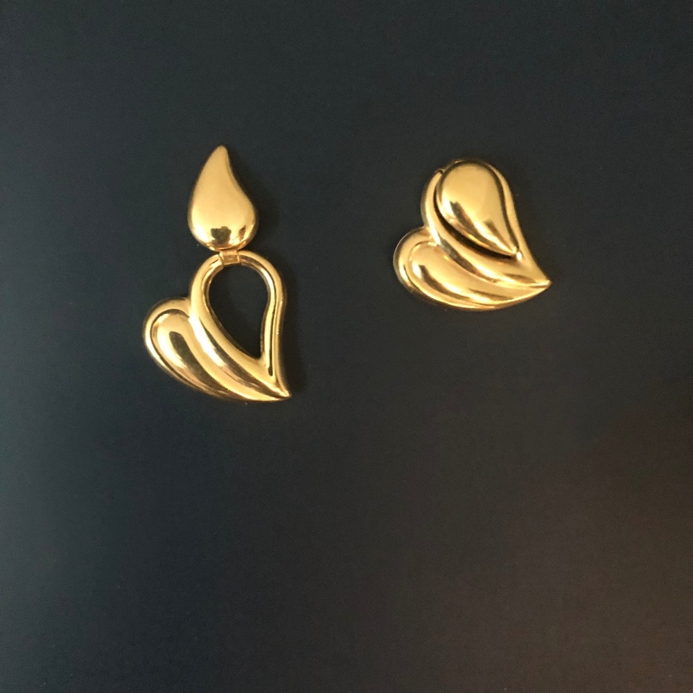 14K Gold Convertible Heart - Leaf Earrings